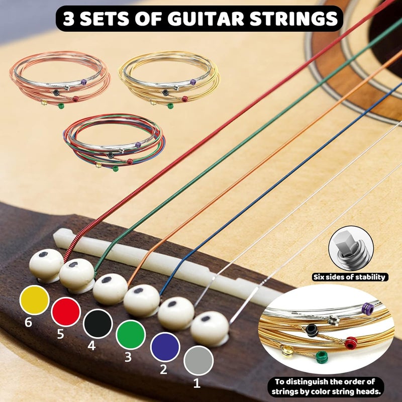 Anvin Acoustic Guitar Accessories Kit - Including Guitar Strings, Tuner, Capo, Restring Tool, Pick Holder, Bridge Pins, Guitar Nuts and Saddles, Finger Picks (53 Pcs) - Image 2